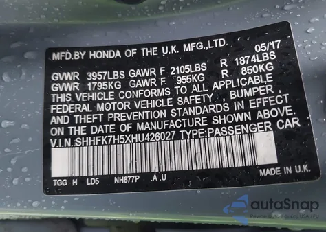 2017 Honda Civic Ex z USA, uszkodzony, nr VIN SHHFK7H5XHU426027